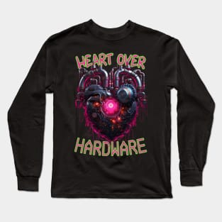 Heart Over Hardware, Neon Retrofuturistic Cyberpunk Heart Long Sleeve T-Shirt